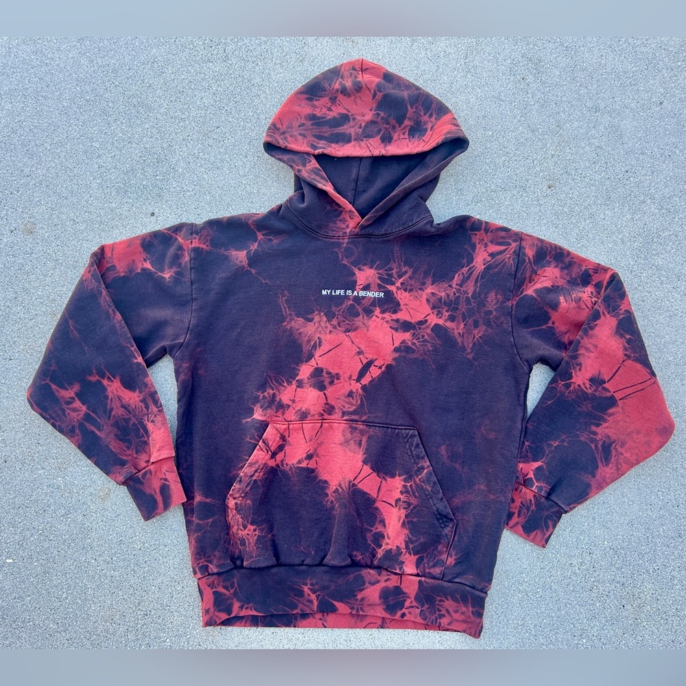 NWOT John Summit Hoodie, My Life Is a Bender, Red/Black Tie Dye size S